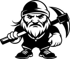Angry Dwarf Miner Character Holding Pickaxe Art for Tattoos and Merchandise vector