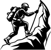 Mountain Climber Ascending Rocky Peak Graphic Ideal for Adventure Themes and Outdoor Activities vector