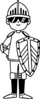 Cool Cartoon Knight Character with Shield and Helmet for Kids Coloring and Tattoo Design vector