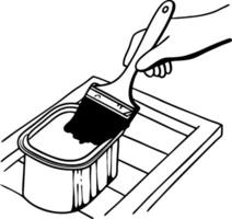 Hand Applying Paint with Brush to Container for Home Improvement Projects vector