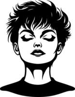 Stylized Female Portrait with Short Hair and Peaceful Expression Ideal for Creative Projects vector