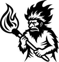 Fierce Mythical Creature Holding Torch with Flames in Dynamic Pose for Illustration Design vector