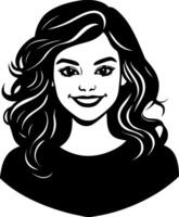 Stylized Portrait of a Smiling Woman with Wavy Hair Ideal for Graphic Design and Art Projects vector
