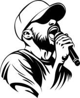 Energetic Singer with Microphone in Vintage Style for Music Theme Projects vector