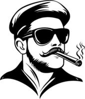 Stylish Man with Sunglasses and Cigar Illustration Retro Tattoo Design vector