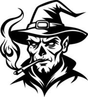 Vintage Witch with Hat and Pipe Design Ideal for Tattoo and Graphic Projects vector