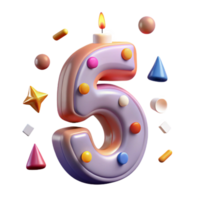 elegant minimalist Numeric Birthday Candle Number 5 Cutout for Age Representation detailed png