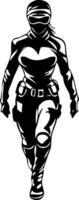 Dynamic Ninja Woman Silhouette in Action Pose for Fitness and Adventure Themes vector