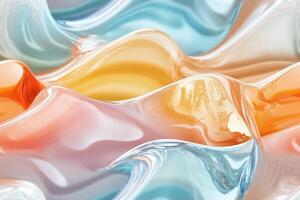 Seamless colorful, flowing abstract patterns resembling waves, with smooth textures in pastel shades of orange, blue, and cream. photo