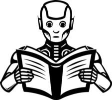 Intriguing Robot Reading Open Book Illustration for Science Fiction Themes vector