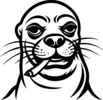 Cool Seal with a Cigarette Retro Monochrome Illustration for Tattoo Art and Apparel Design vector