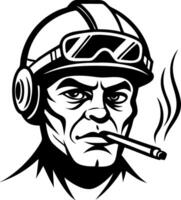 Detailed Vintage Aviator Portrait with Cigarette and Helmet for Tattoo Designs and Apparel vector