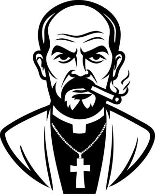 Intense Priest Character with Cigarette and Cross Necklace for Unique Designs