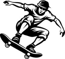 Dynamic Skateboarder Performing Air Trick in Urban Style Suitable for Tattoos and Graphics vector