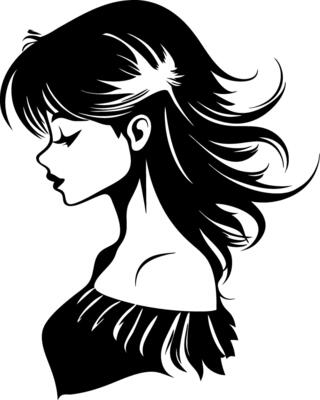 Elegant Female Silhouette Profile with Flowing Hair for Tattoo Design and Graphic Projects