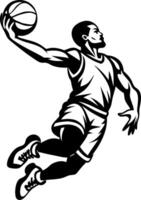 Basketball Player Dunking Dynamic Athletic Motion Black Silhouette Illustration vector