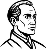 Elegant Black and White Portrait of a Thoughtful Man Suitable for Tattoo and Graphic Design vector