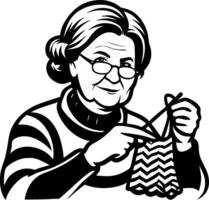 Elderly Woman Knitting Cozy Patterns Charming Vintage Style Design for Crafts and Gifts vector