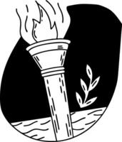 Flame Topped Torch Rising Above Waves With Plant Element Symbolizing Freedom and Inspiration vector