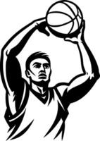 Basketball Player Shooting a Basketball in Dynamic Pose for Sports Design and Fitness Projects vector
