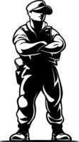 Strong Confident Military Soldier Standing in Tactical Gear for Graphic Design Projects vector