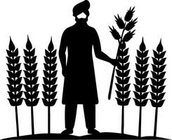 Silhouette of a Farmer with Crops in a Wheat Field Perfect for Agricultural Designs vector