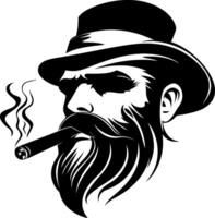 Vintage Bearded Man with Cigar and Top Hat for Tattoo Designs and Retro Illustrations vector