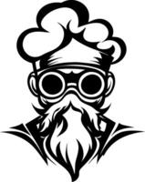 Vintage Chef Illustration with Goggles and Beard for Graphic Design and Tattoo Projects vector
