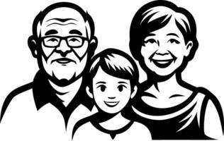 Family Portrait Illustration Featuring Grandparents and Child Ideal for Unframed Artwork vector