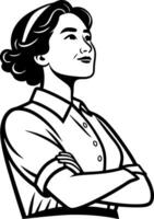 Confident Woman in Profile with Arms Crossed Bold Illustration for Empowerment Themes vector