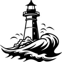 Lighthouse with Waves Illustration Perfect for Tattoo Design and Nautical Themed Art vector