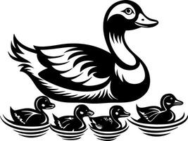 Mother Duck Swimming with Four Ducklings Graphic Design for Childrens Decor vector