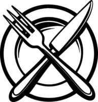 Fork and Knife Crossed on Plate Culinary Dining Design Suitable for Menus and Illustrations vector