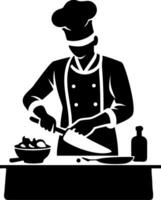Chef Preparing Ingredients in Modern Kitchen with Knife and Bowl for Culinary Illustrations vector