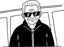 Cool Cartoon Grandfather in Sunglasses Smiling with Joyful Expression for Fun Illustrations vector