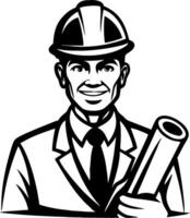 Professional Construction Worker Smiling Holding Blueprints in Formal Attire Art vector