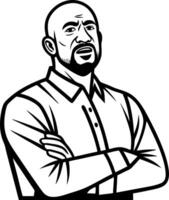 Confident Man with Arms Crossed Character Illustration for Graphic Design and Tattoo Concepts vector
