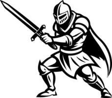 Viking Warrior with Sword in Battle Pose for Tattoo and Poster Design vector