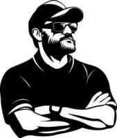 Stylish Man with Sunglasses and Cap Flexing Confidence in Bold Graphic Illustration vector