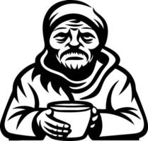 Aged Man Holding Bowl in Traditional Attire Emphasizing Resilience and Wisdom vector