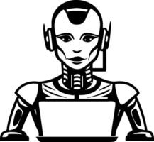Futuristic Robot Character with Laptop and Headset for Technology and Sci-Fi Designs vector