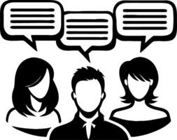 Three People in Conversation with Speech Bubbles for Communication Themes and Marketing vector