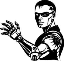 Futuristic Cybernetic Robot Character with Mechanical Arm for Digital Design Projects vector
