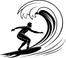 Dynamic Surfer Riding Ocean Wave Graphic Ideal for Apparel Designs and Beach Art vector