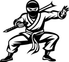 Dynamic Ninja Silhouette with Sword in Action for Martial Arts Themed Designs vector