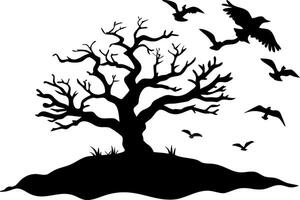 Silhouette of a Leafless Tree with Flying Birds Ideal for Nature Inspired Designs vector