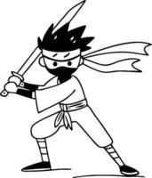 Dynamic Ninja Warrior Character Illustrating Action with Sword Ideal for Tattoos and Coloring Pages vector