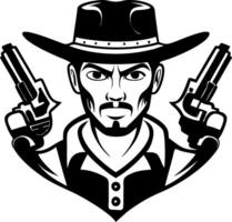 Western Cowboy Gunslinger Character Illustration with Dual Revolvers for Graphic Design Projects vector