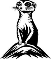 Cute Meerkat Standing on a Rock in a Playful Pose for Tattoo Design or Coloring Book vector