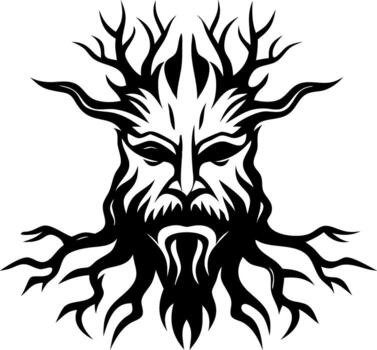Intricate Tree Spirit Design Featuring Face and Root Elements for Tattoo or Art Projects vector